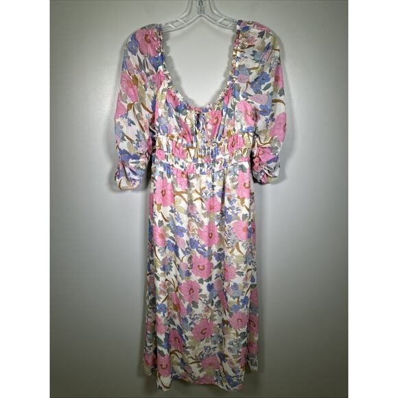 Bohme Lush Midi Dress L‎ Vintage Floral Print Empire Waist Milkmaid Cottagecore - Picture 3 of 10